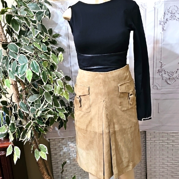 S MaxMara SuedeTan A-Line Cargo Skirt 6